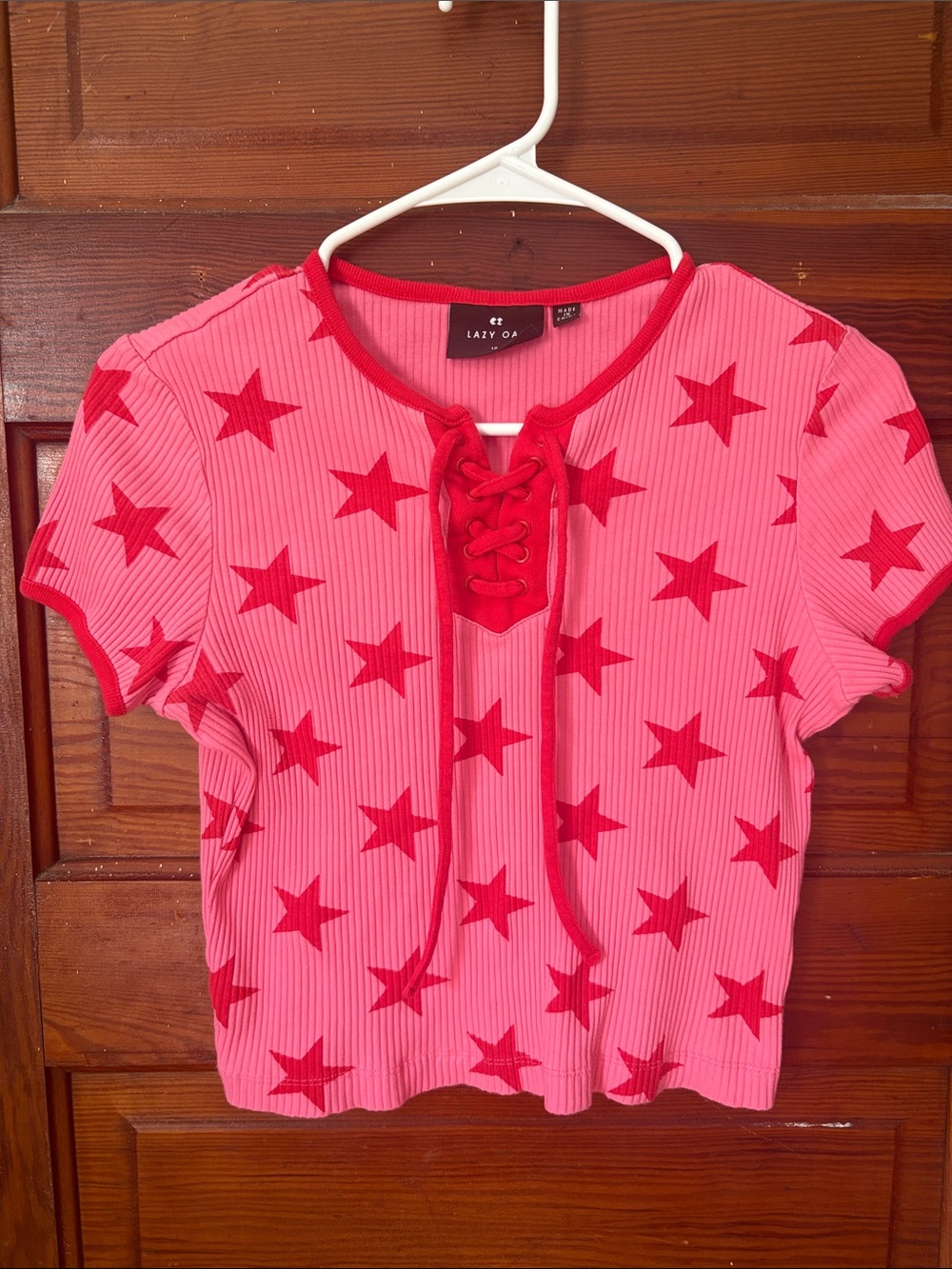 Lazy Oaf Women's Pink and Red T-shirt size 10